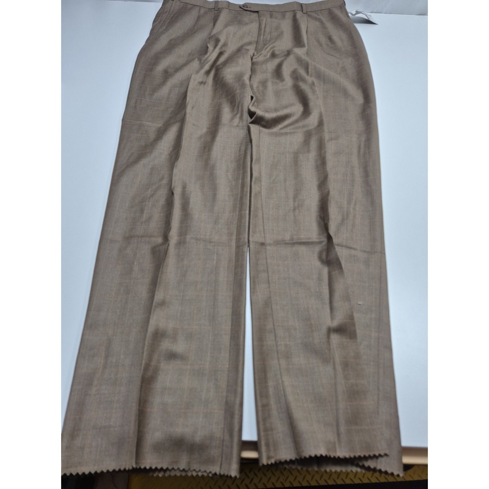 Palm Beach Reflex Dress Pants Men's 46x36 Brown Pleated Wool Cashmere Unhemmed